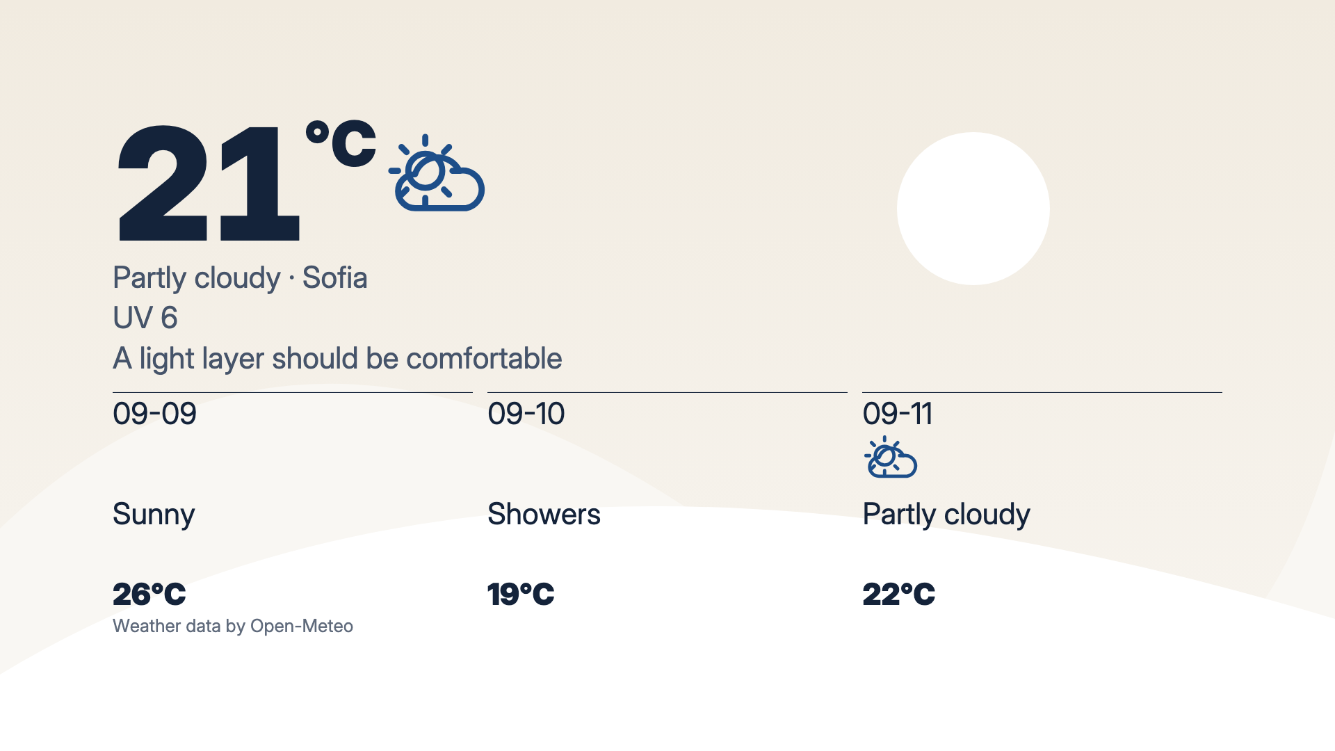Three-Day Sky dashboard with synthetic sample data